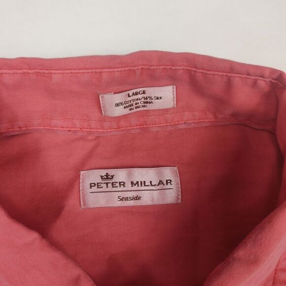 Peter Millar Mens Silk Blend Button Shirt Pink Short Sleeve Casual Top Large - Picture 4 of 10